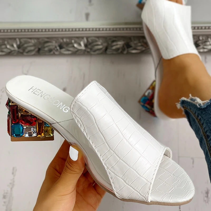 Women Crystal Sandals 2024 New Spring Summer Open Toe Sandals Square Heels Beach Fashion Sandals Women Sandalias De Mujer Zpaxo