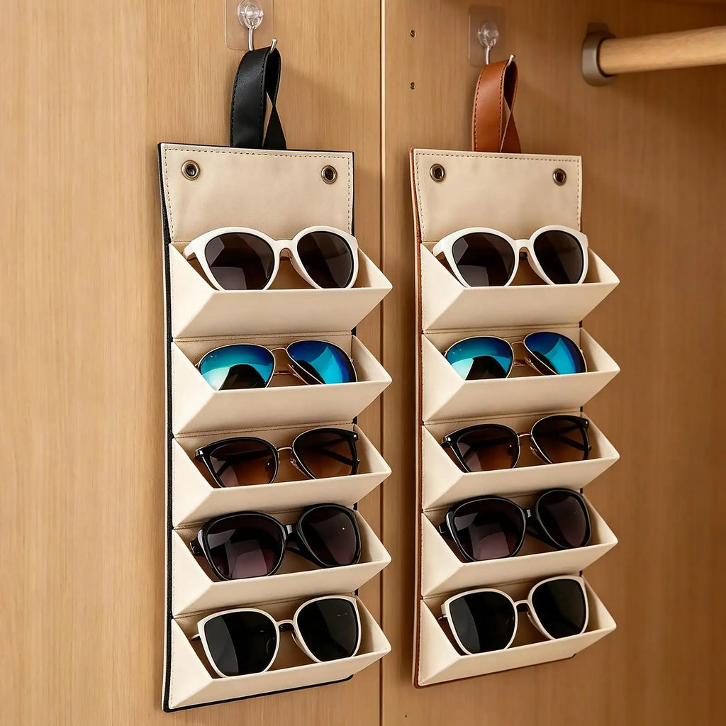 Sunglass Travel Case 5 Slots Portable Foldable Box Hangable