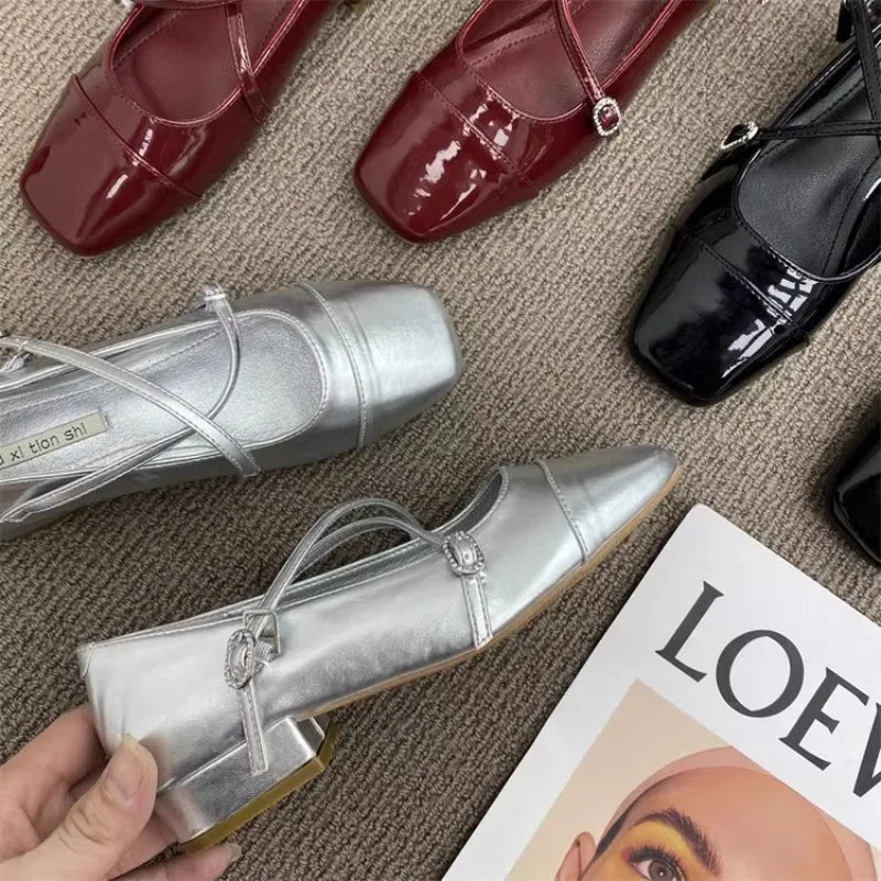 Flat Shoes for Women Spring and Autumn 2025 New Casual Red Shallow Mouth Square Toe Women Shoes Loafers Ladies Shoes Zpaxo