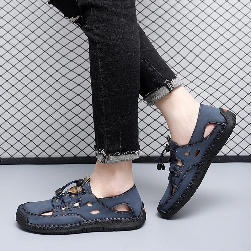 Summer Men Sandals Leather Mens Casual Shoes Outdoor Beach Roman Zpaxo