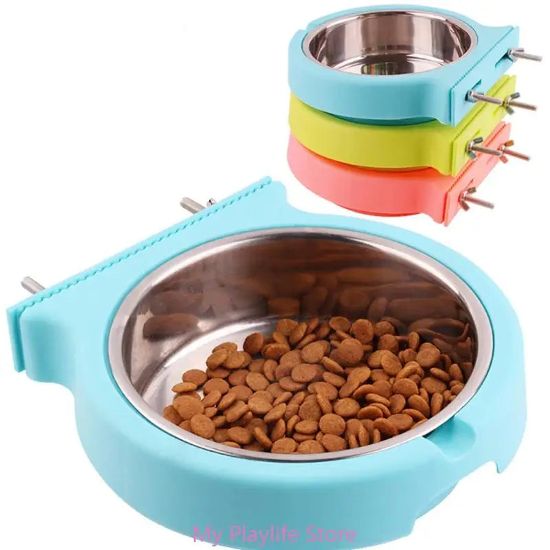 Pet Crate Bowls Dog Bowl Removable Stainless Steel Hanging Feeder