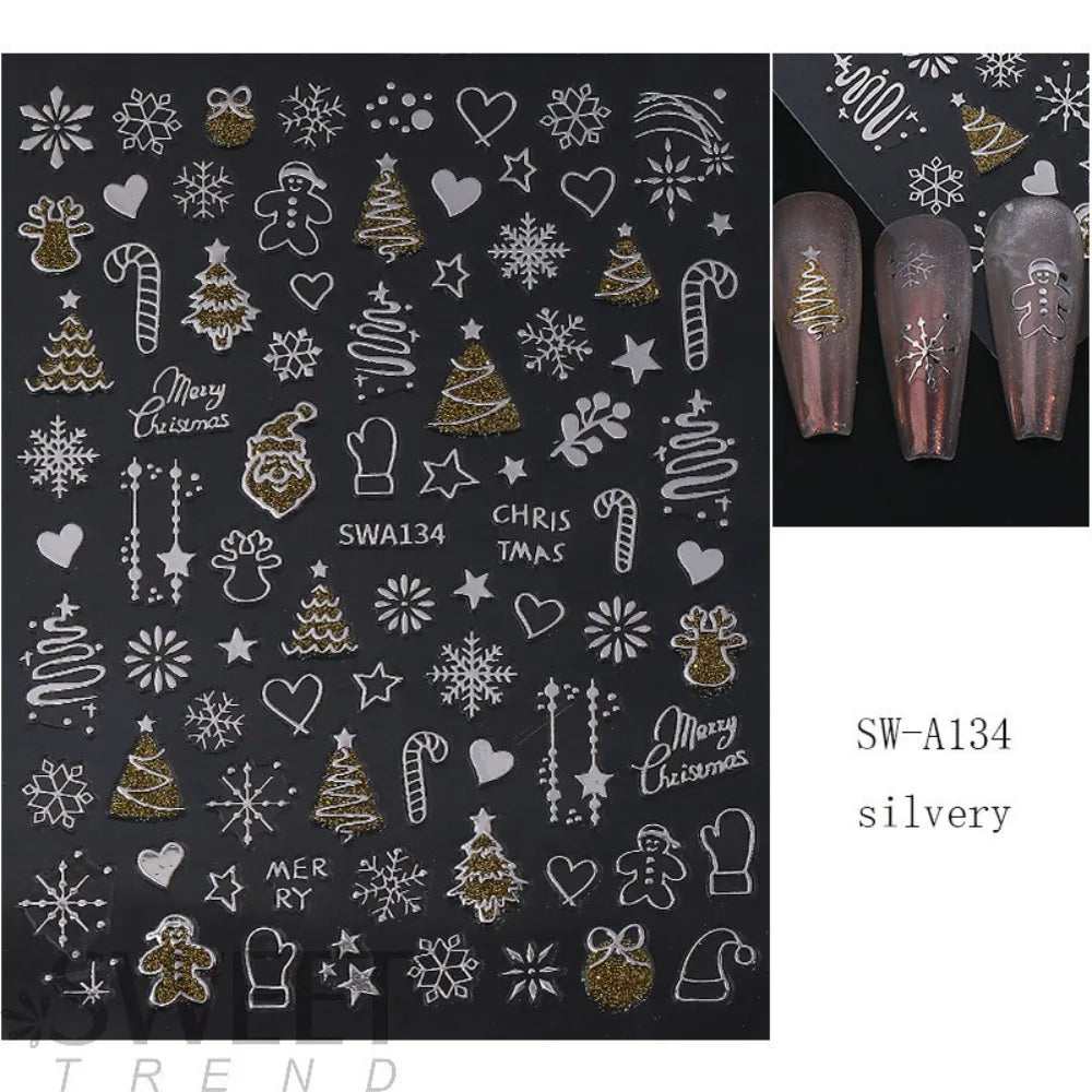 Snowflakes Reflective Glitter Nail Stickers 3D Design Sparkle Christmas Nail Decals Adhesive Nail Decals Winter Holidays Zpaxo Silver