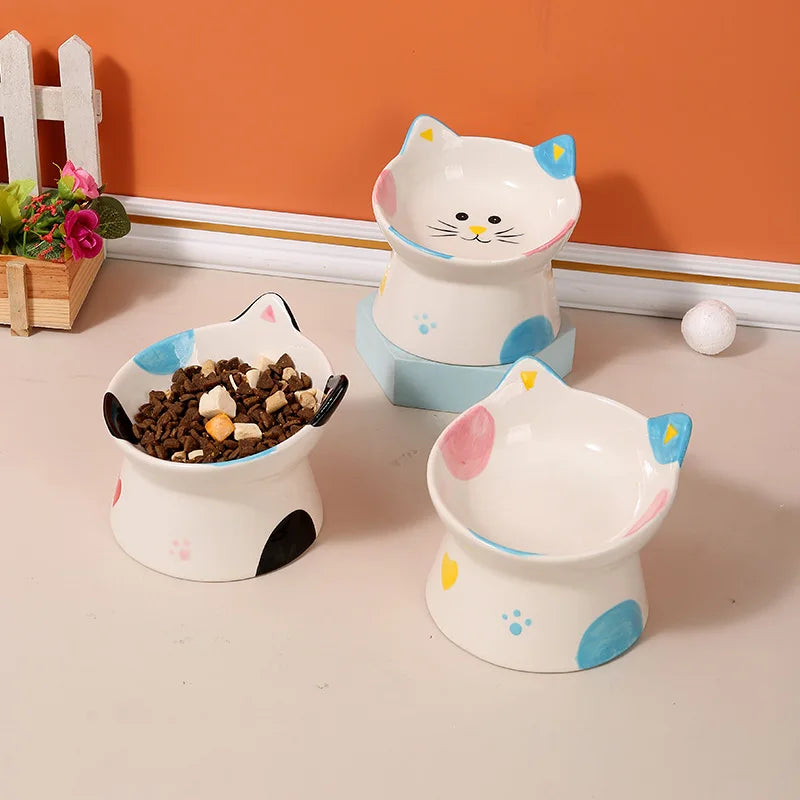 Elevated Cat Food Dish Ceramic Raised Feeding Station Shallow
