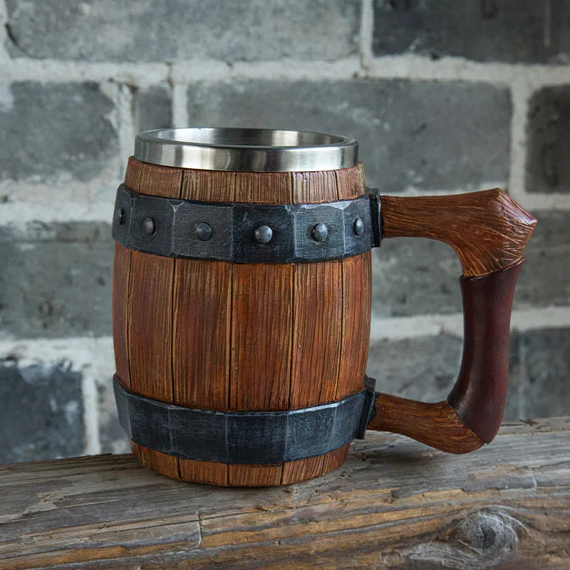 Creative Large Capacity Bar Mug Vintage Wooden Barrel Beer Cup Water Cup Personalized Imitation Wood Stainless Steel Cup Gift Zpaxo 110 WoodenBucketCut 600ml