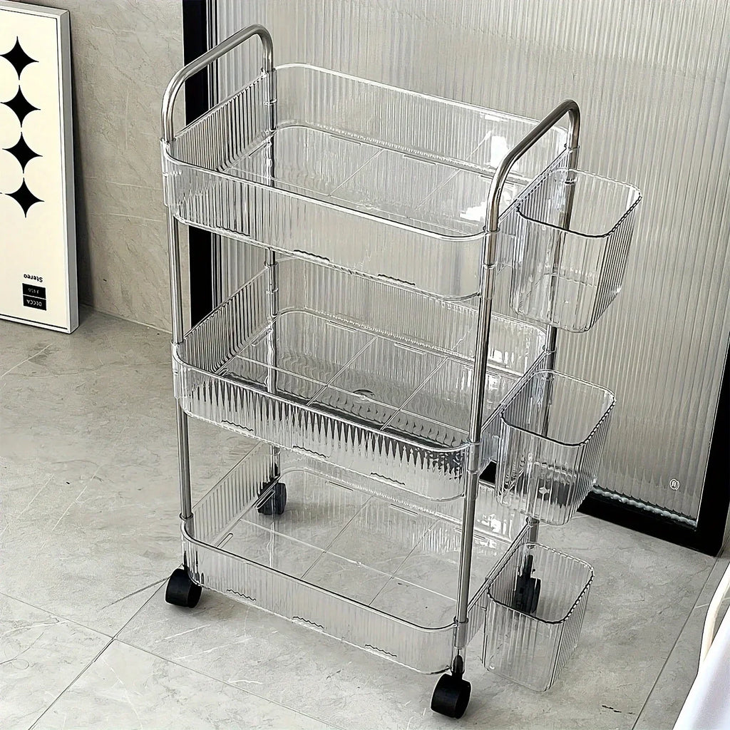 Organizer Bedroom Living Room Office 3 Tier Clear Storage Cart Wheels