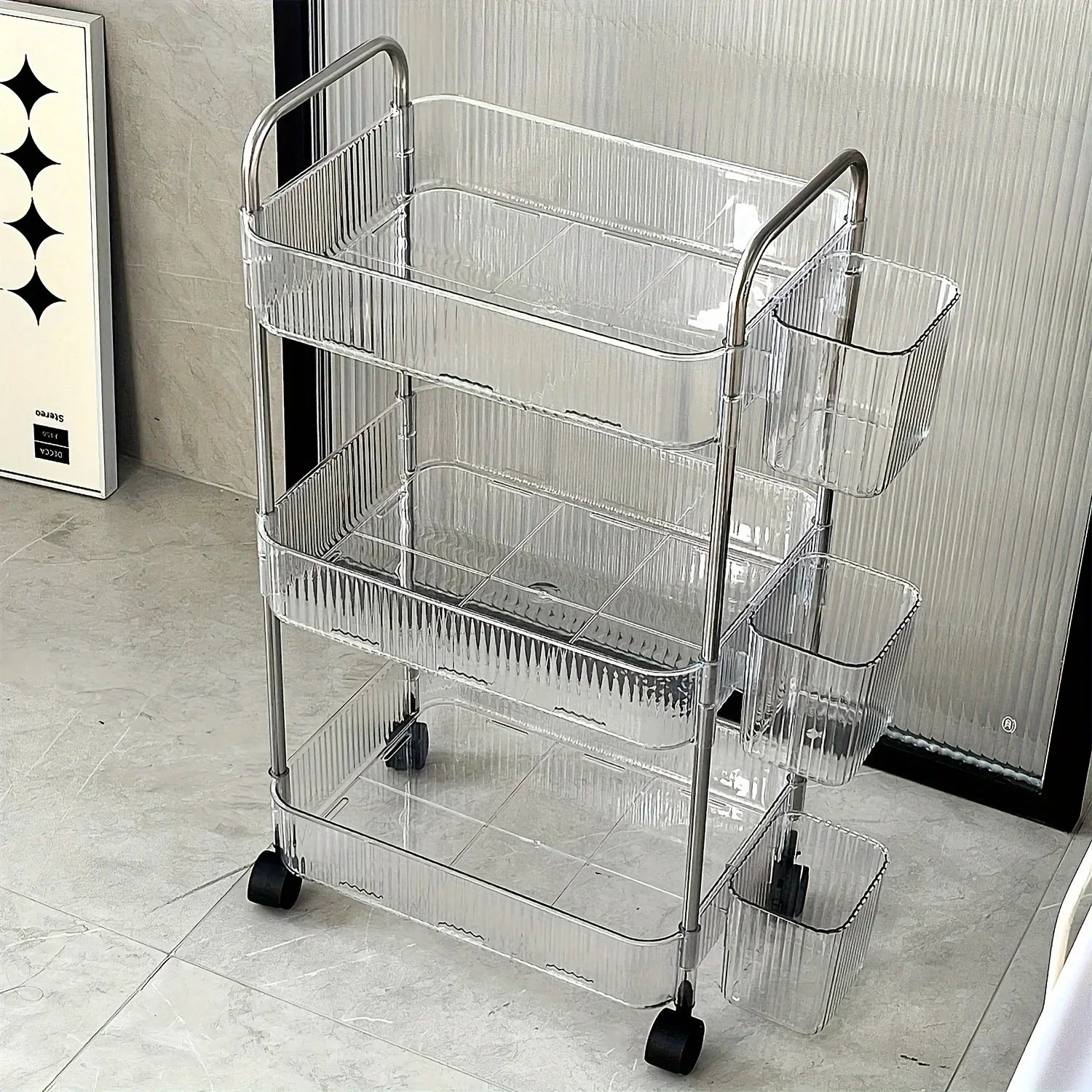 Organizer Bedroom Living Room Office 3 Tier Clear Storage Cart Wheels