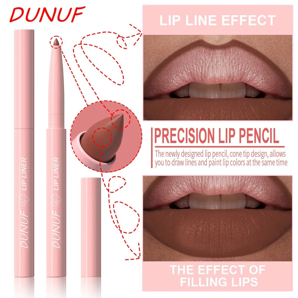 DUNUF 12 Velvet Matte Lipliner Pencil Waterproof Non-stick Cup