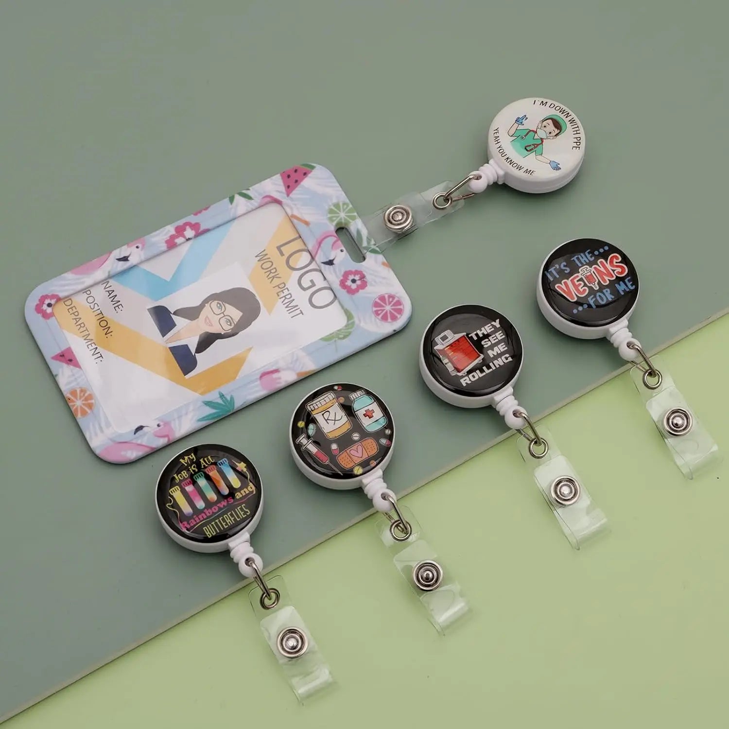Cute Nurse Badge Reel with Alligator Clip | 1/3/5 Pack ID Holder