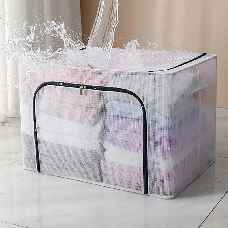 Transparent Large Zipper Clothing Storage Box Moving Storage Box Waterproof Toy Organizer Staable Box Durable Fabric Material Zpaxo