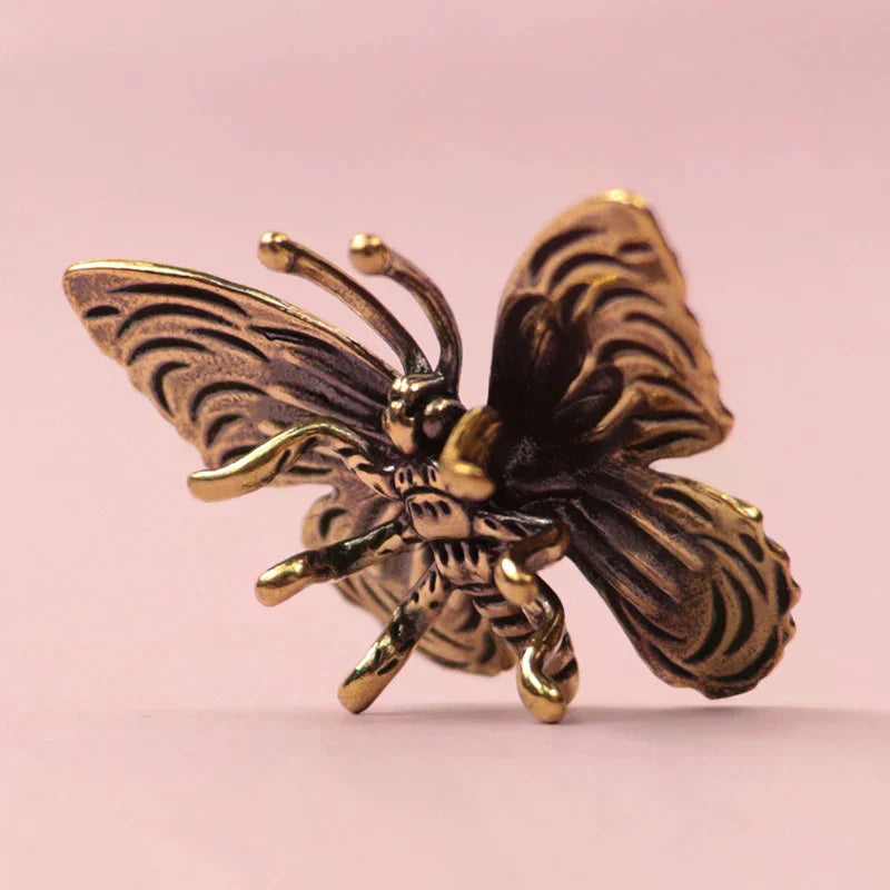 Home Decoration Craft Accessories Solid Pure Brass Butterfly Figurines Miniatures Desktop Ornament Antique Copper Insect Statue Zpaxo