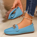 2025 New Women Loafers Round Head Comfortable Sneakers Women Trend Chain Casual Mother Shoes Spring Autumn New Bean Shoes Female Zpaxo Blue 35