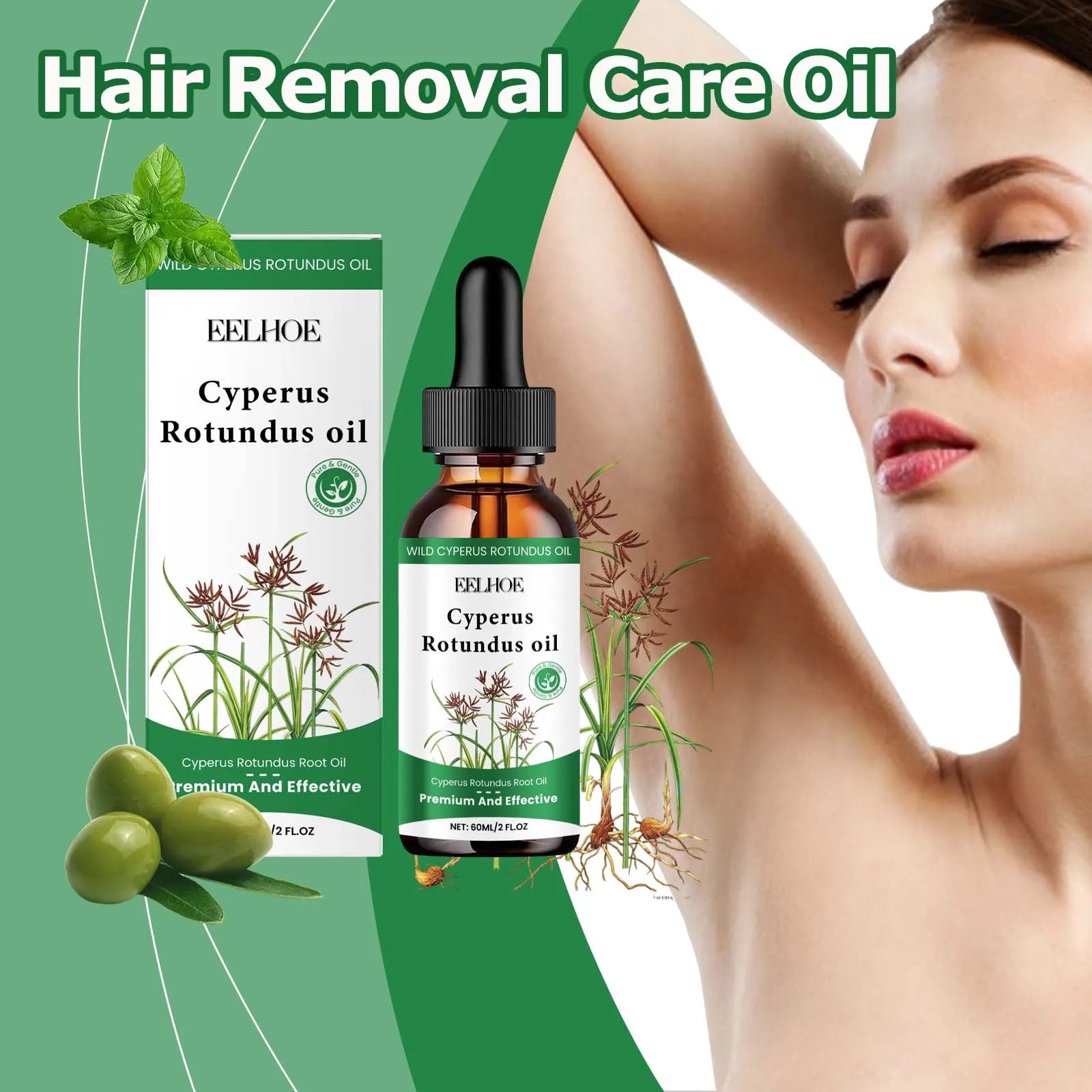 Eelhoe Cyperus Rotundus Hair Inhibitor Oil 60ml | Body Hair Serum Hair Inhibitor Serum Zpaxo