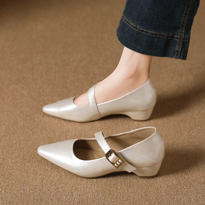 Retro Mid-length Single Shoes Spring Summer Fashion Belt Buckle