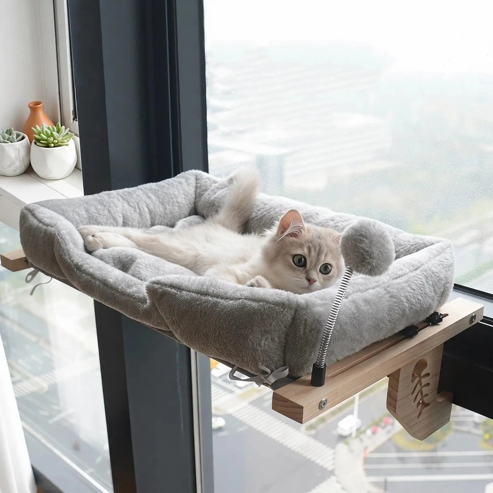 Cat Window Bed Plush Cushion Ball Resting Spot Seat Home Apartment