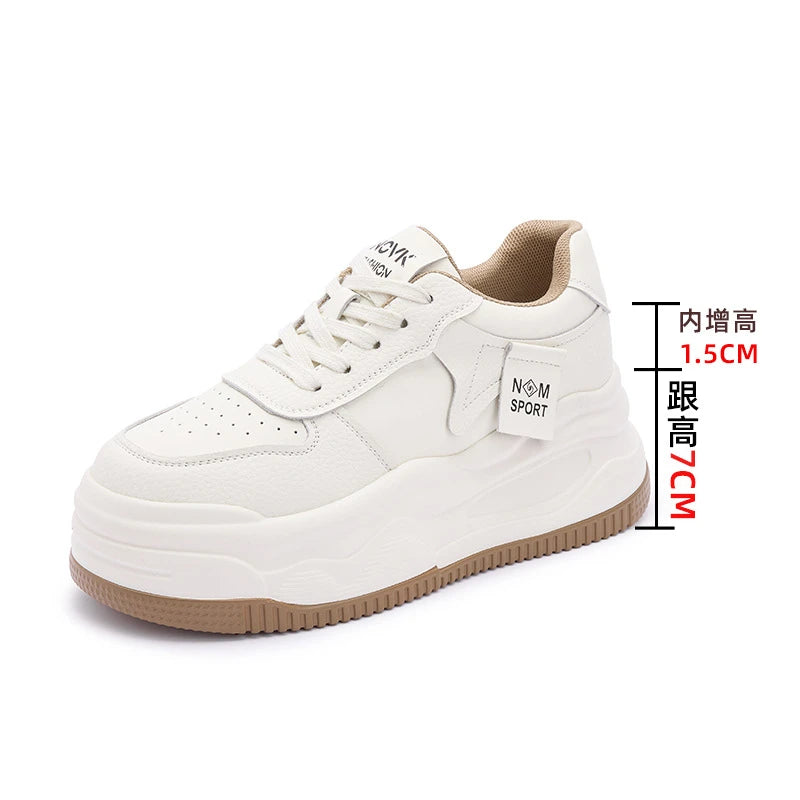 Women's Platform Chunky Sneakers Lace Up Design Sport Tag Detail Two Zpaxo 9163 Apricot 37