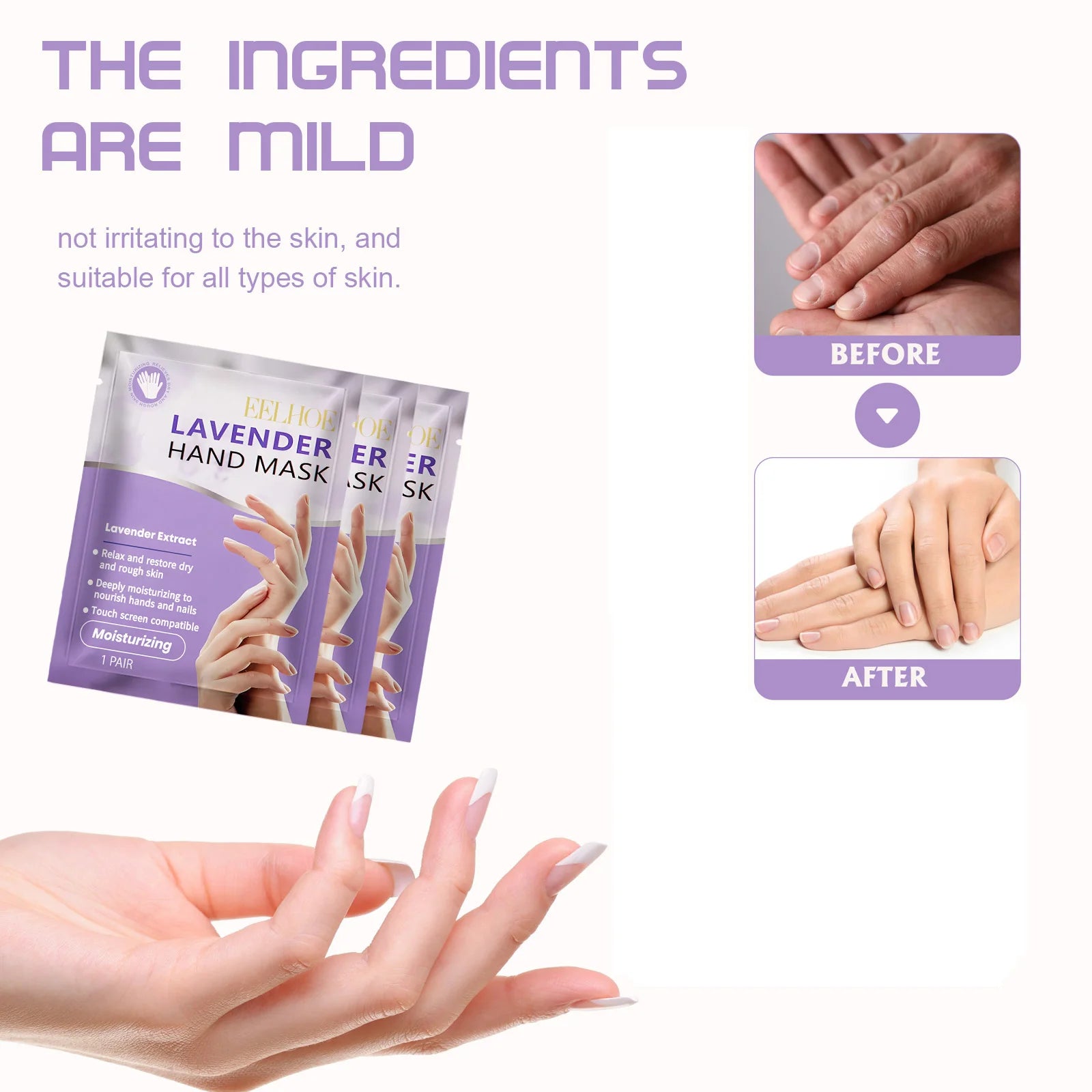 Lavender Moisturizing Hand Mask Nourishing Exfoliating Remove Dead Skin Brightening Niacinamide Hand Care for Soft Smooth Skin Zpaxo