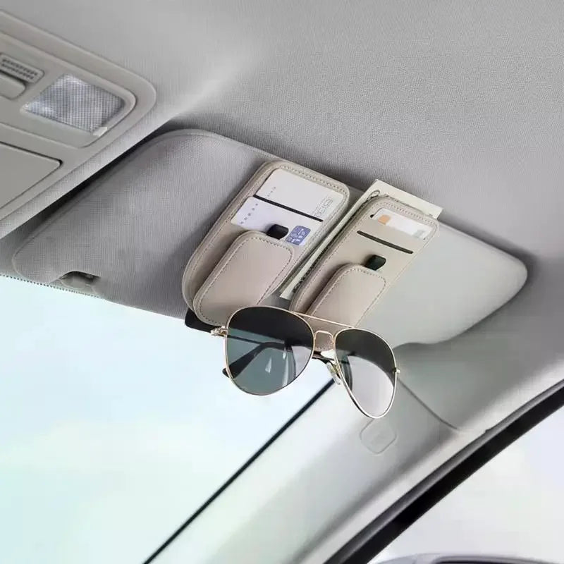 Sunglass Holder Car Sun Visor Magnetic Leather Vehicle Eyeglass Zpaxo