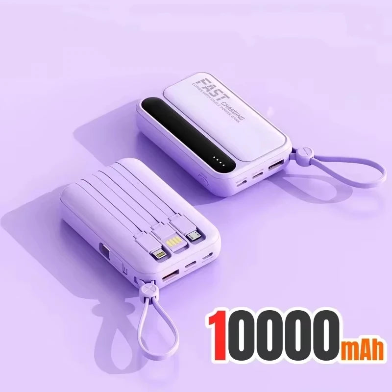 500000mAh 120W Power Bank Large Capacity 4 In1 Cables Intelligent Digital Display Light Portable Powerbank For iPhone Huawei New Zpaxo Purple 10000mAh 30001mAh-50000mAh