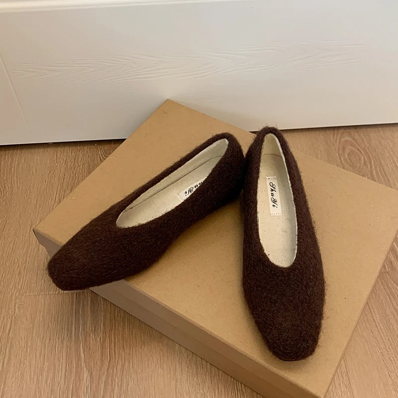 Temperament Woolen Square Toe Velvet Single Shoe Women's Autumn