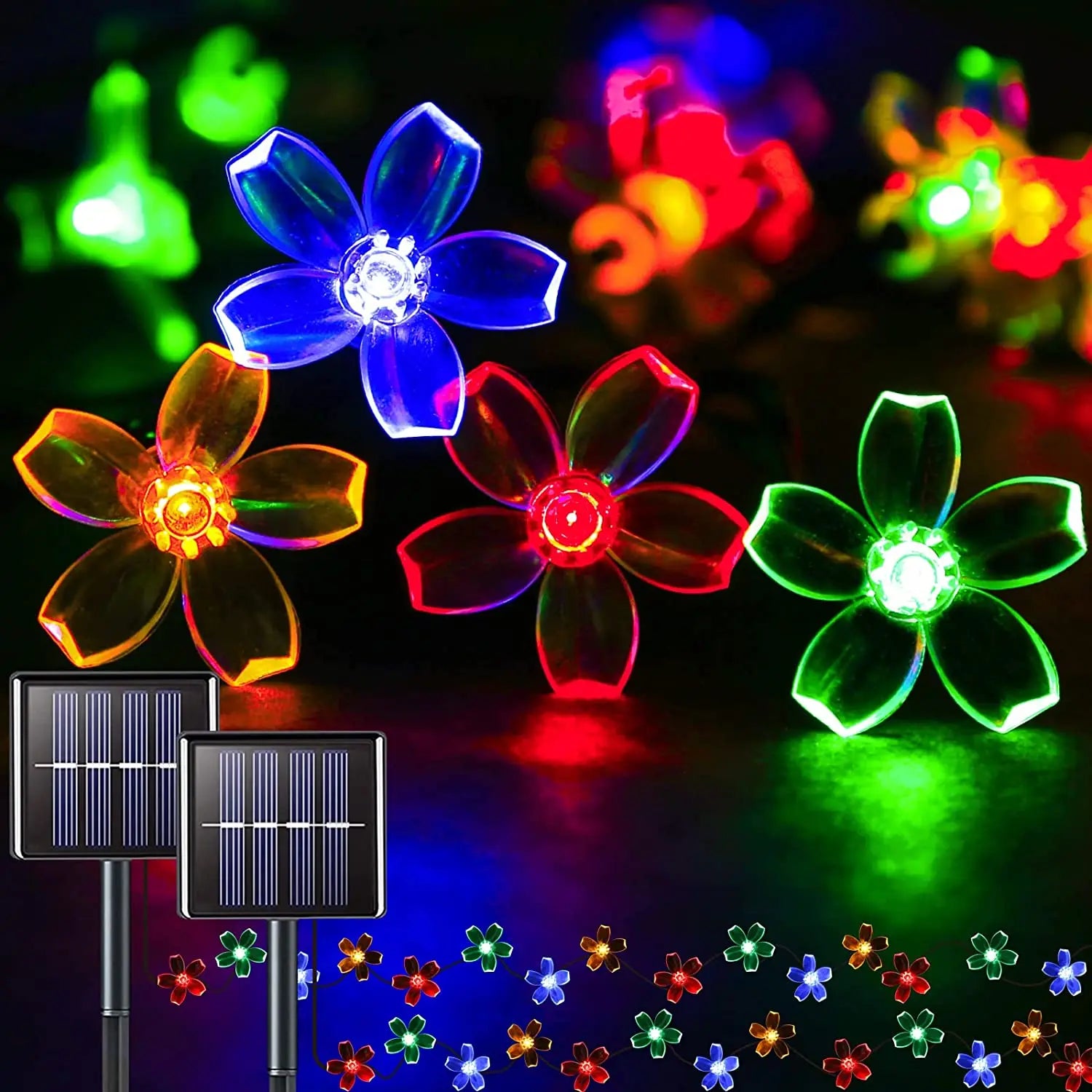 Solar Peach Flower String Light Outdoor Waterproof 60 LED Fairy Lamp Zpaxo
