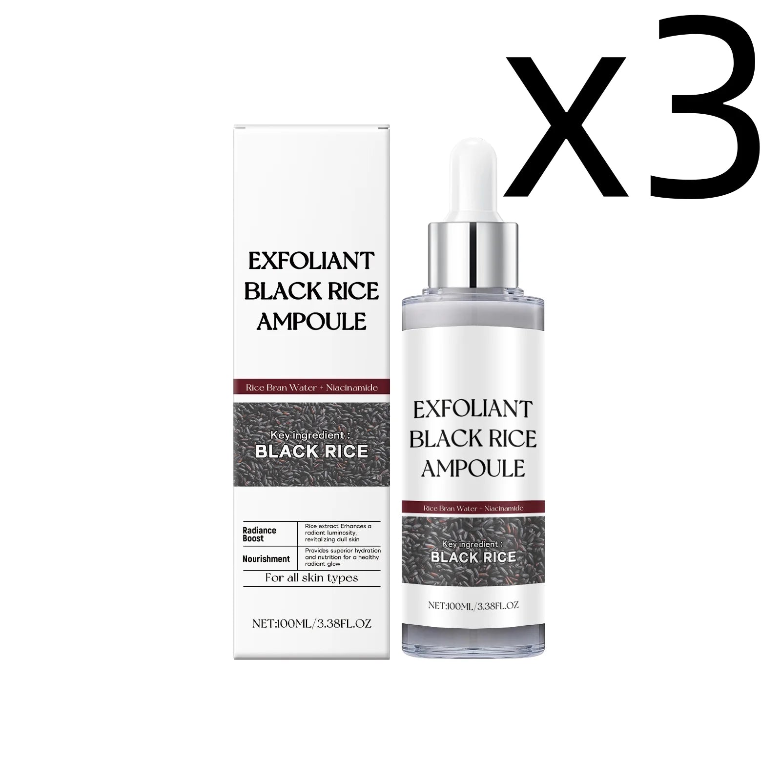 Black Rice Face Exfoliating Essence – Smooth & Brighten Skin 100ml Facial Exfoliating Essence Zpaxo 100ml Boxed X 3PCS