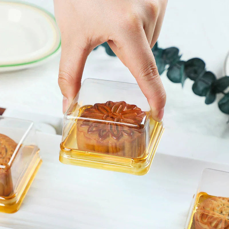 Dessert Egg-yolk-puff Boxtransparent Gold Square Plastic Mooncake Zpaxo