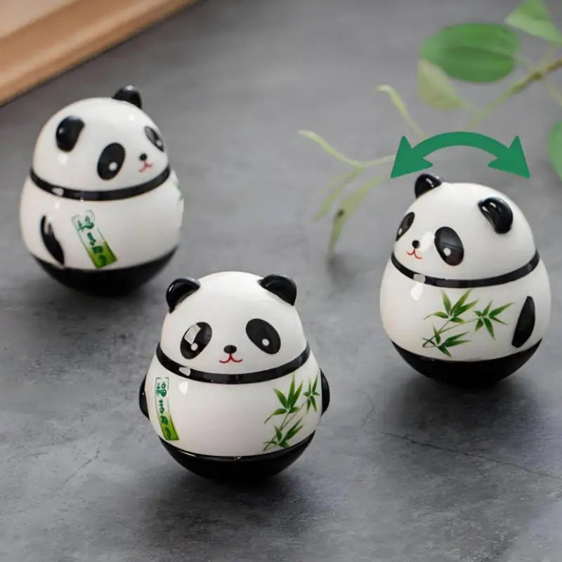 Japanese Ceramic Panda Doll Crafts Tumbler Toy Lucky Charm Fortune Zpaxo
