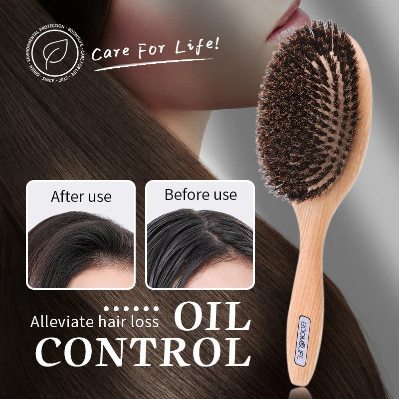 Brosse Cheveux Femme Boar Bristle Hair Brush Women Combs for Hair Detangle Brush Wood HairBrush Barber Comb Scalp Massage Brush Zpaxo
