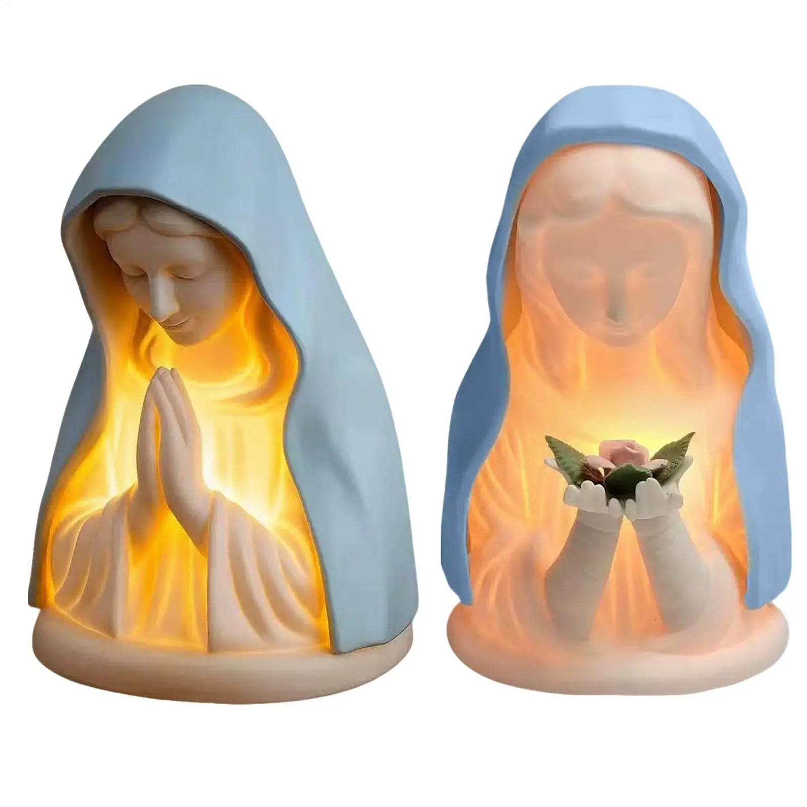 Virgin Mary Prayer Statue Light Christian Lamp Home Decor Hand