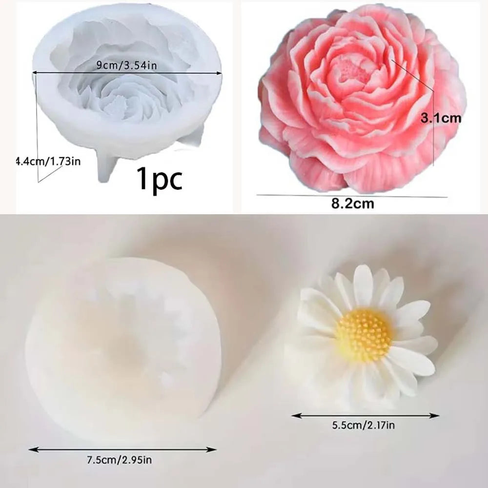 1PC Daisy Peony Flower Candle Silicone Mold 3D Handmade Candle Soap Gypsum Resin Handicraft Making Tools Zpaxo