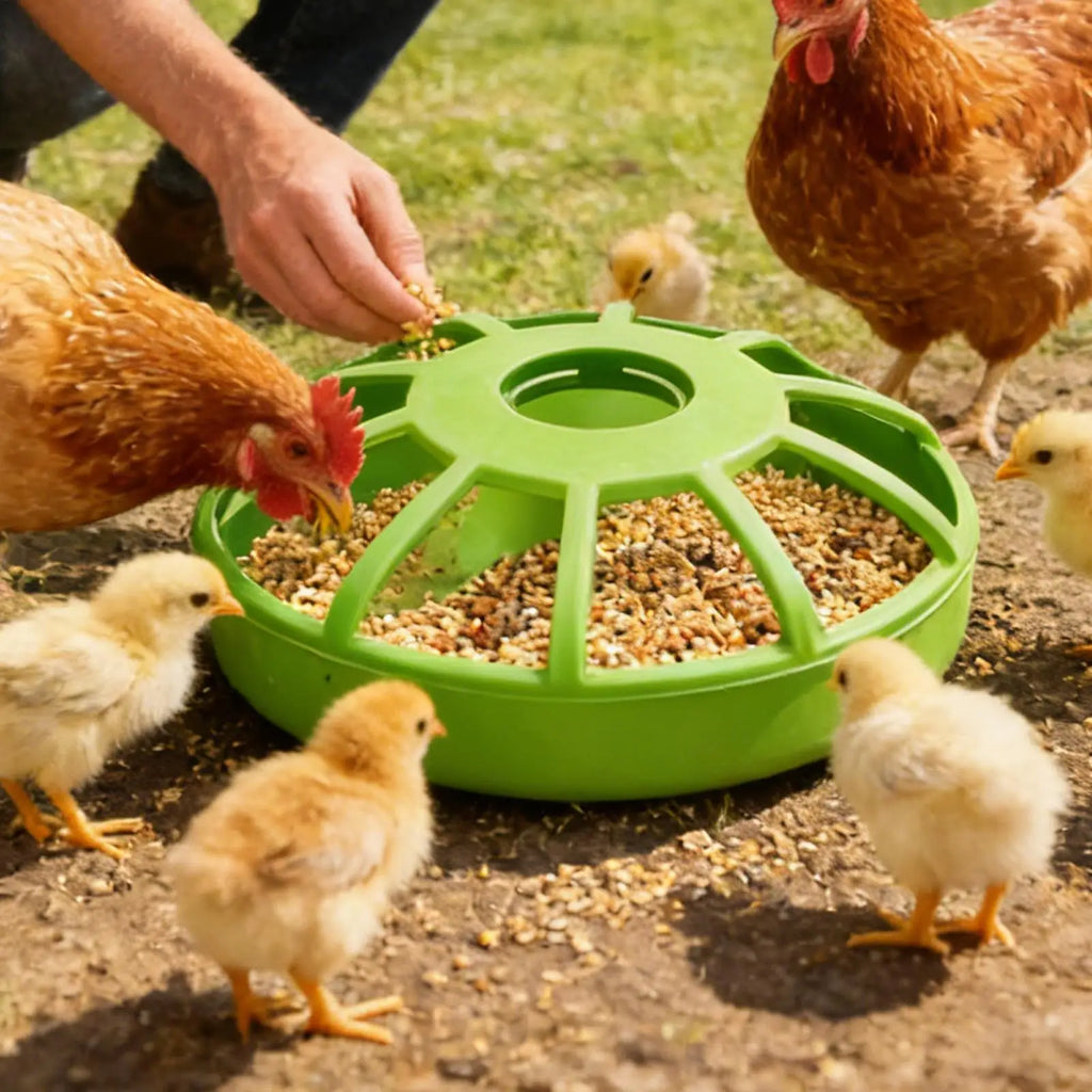 Poultry Feeder Round Spill Proof Non Slip Feeding Large Bird Cage No