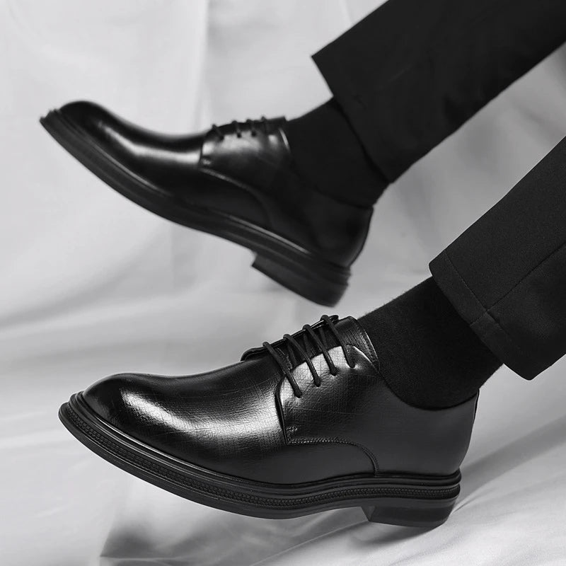 Mens Black Vintage Leather Lace Up Formal Business Office Groom Zpaxo