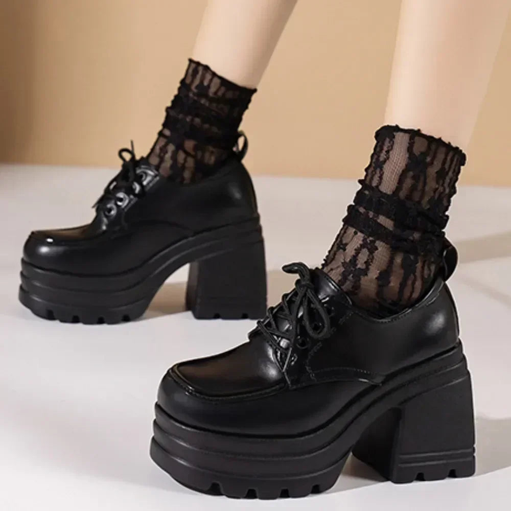 Lolita Shoes for Women Mary Jane New Lace Up Loafers Girls Students JK Uniform High Heels Platform Shoes Cosplay Female Shoes Zpaxo