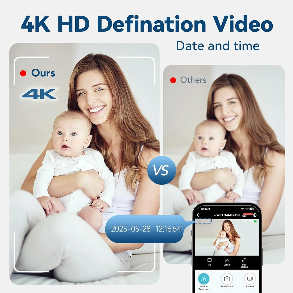 4K Security Camera Wifi Wireless Monitor Remote Motion Detecting