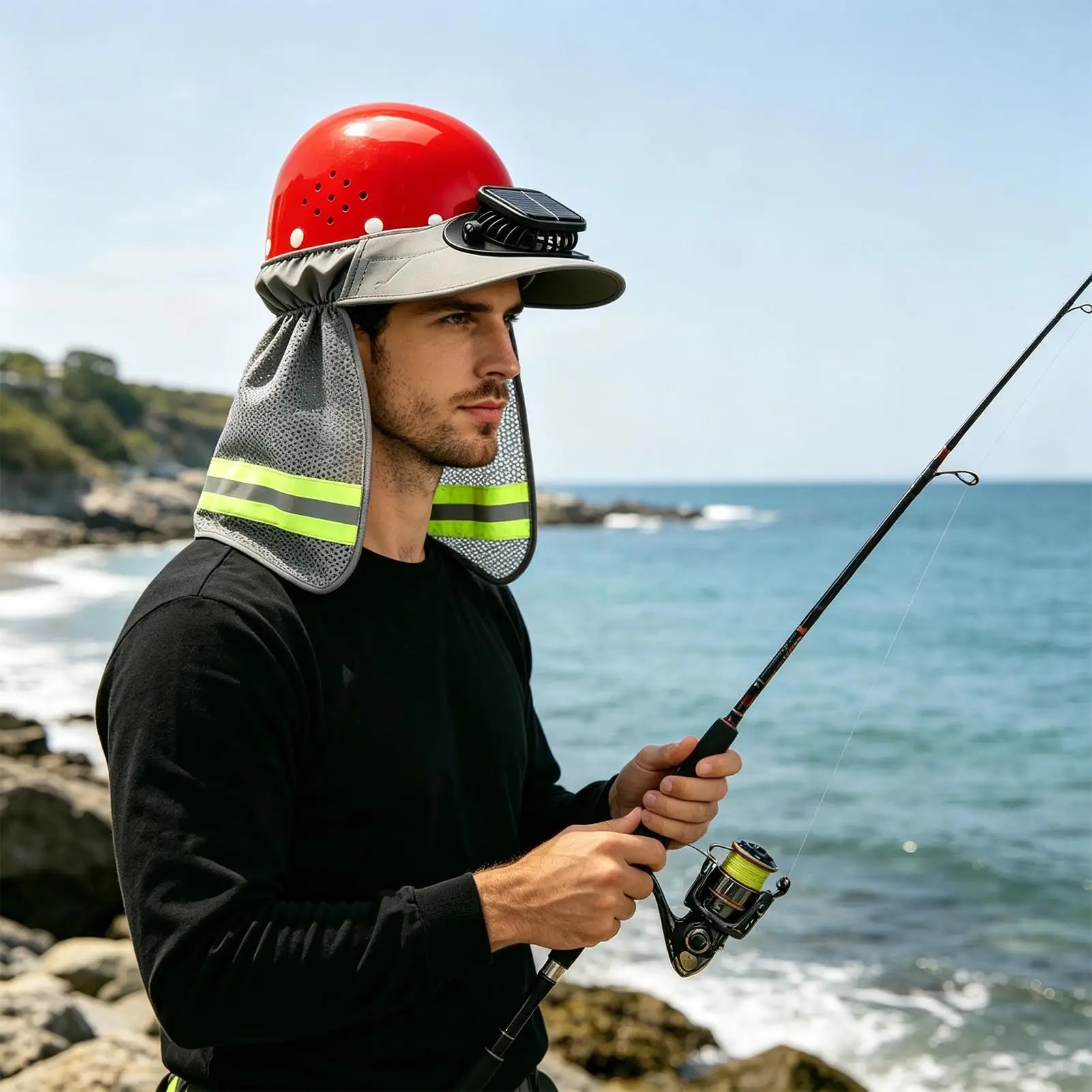 Solar Fan Hard Hat Sun Visor Helmet Shade Cooling Neck Shield Wide