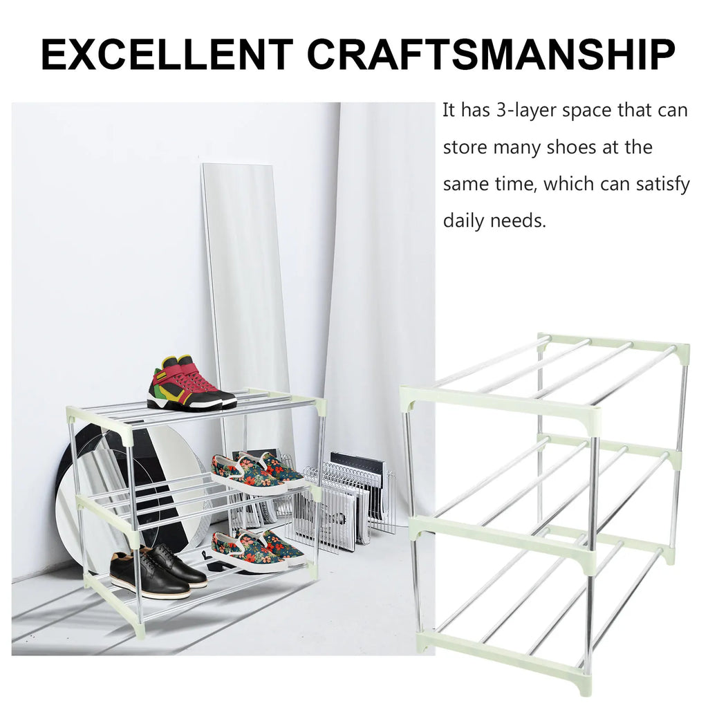 3-Tier Shoe Storage Shelf Rustproof Stainless Steel Material Neat Folding Free Standing Shoe Rack for Household Use