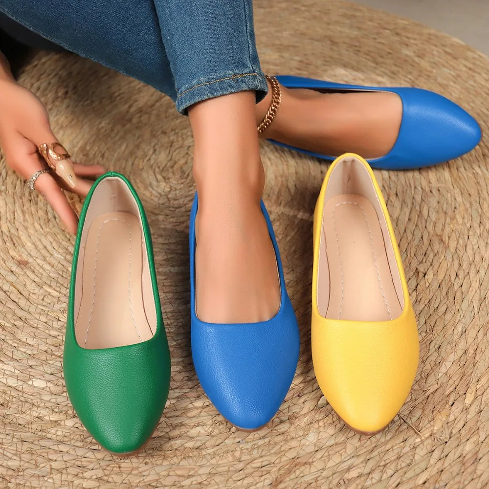 Ladies Shiny Leather Slip-Ons Green Candy Colors Shallow Toe Shoes for Women Promotion 2026 Plain Flats Spring Outdoor Cute Zpaxo