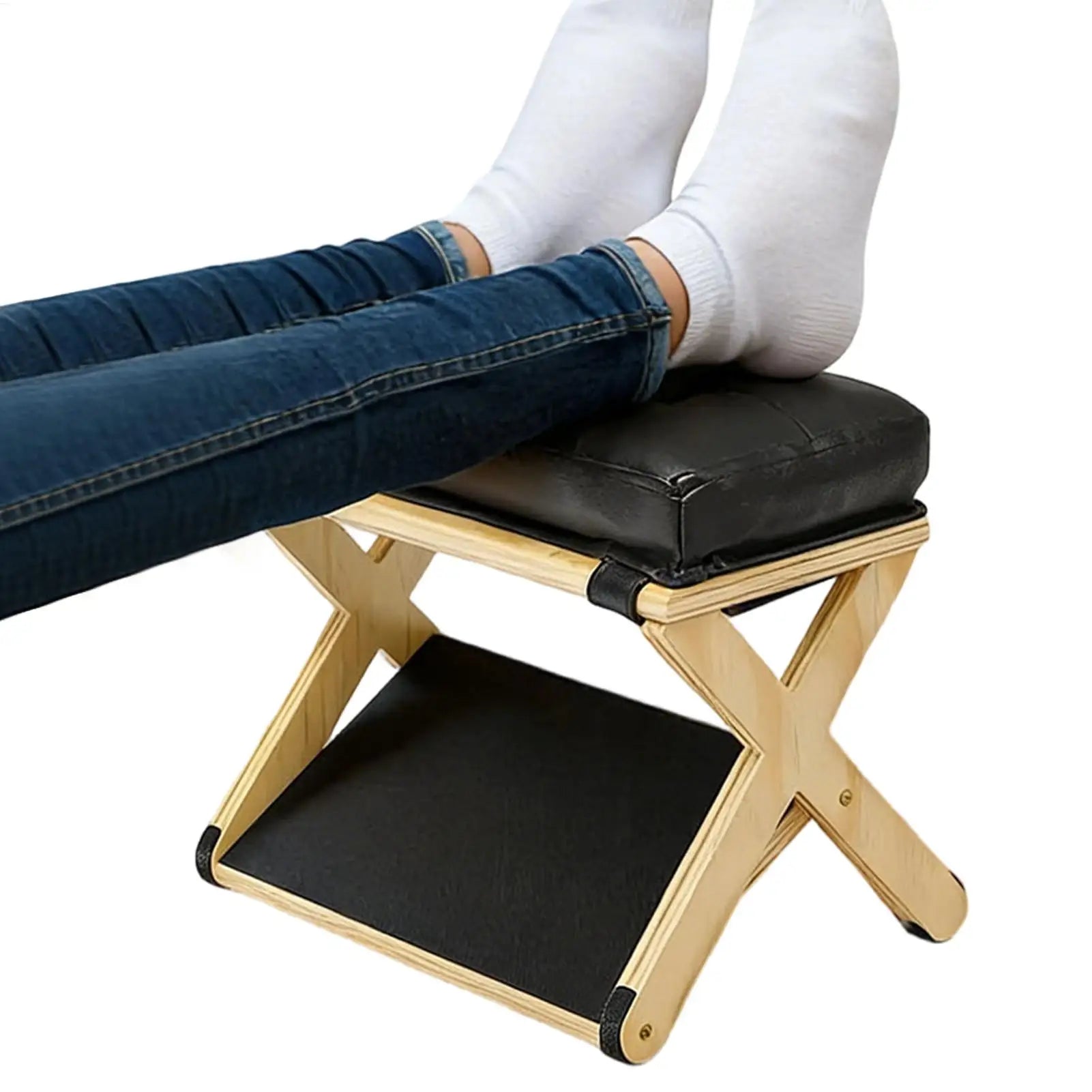 Under Desk Footrest Wooden Double Layer Non Slip Ergonomic Foot Rest