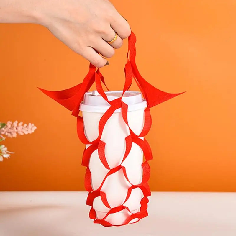Reusable Beverage Carrier Non Woven Water Cup Tote Decorative Milk Tea Drink Bag for School Picnic and Shops Zpaxo