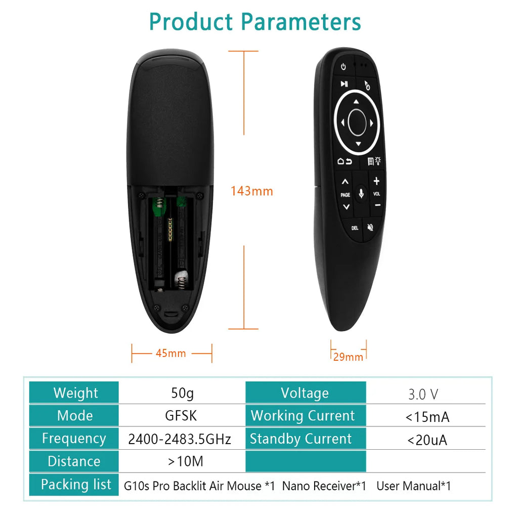 G10S Voice Remote Control Wireless Air Mouse Gyroscope Backlit Smart Zpaxo
