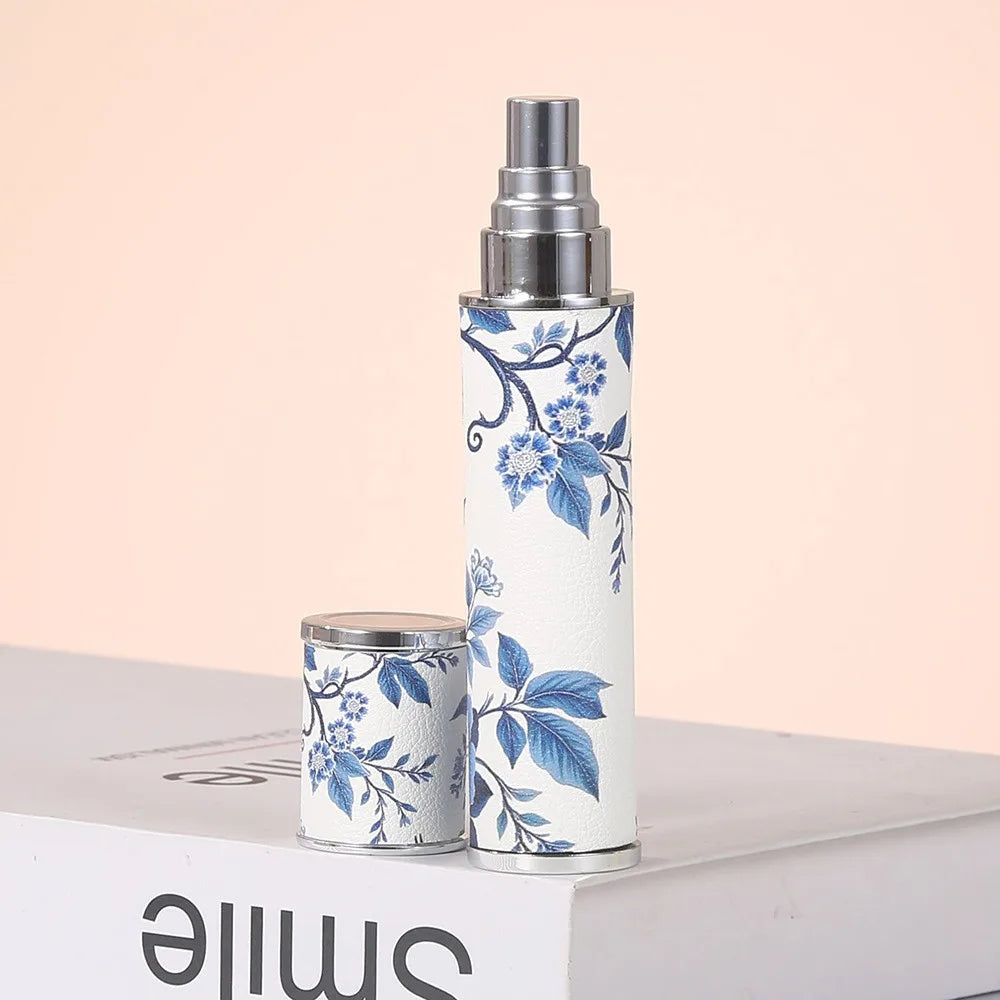 PU Leather Perfume Bottle Blue White Porcelain Cosmetic Container Zpaxo C