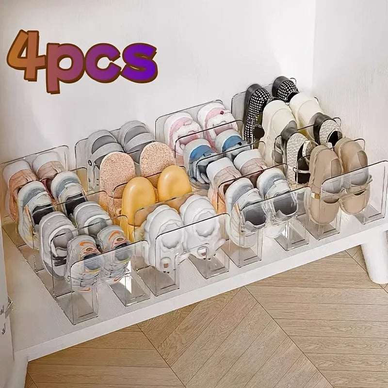 4 Grids Space-Saving Vertical Shoe Rack Organizer - Multi-Layer, Easy-to-Assemble, Compact Storage for Home Entryway Cabinet Zpaxo 4PCS Clear