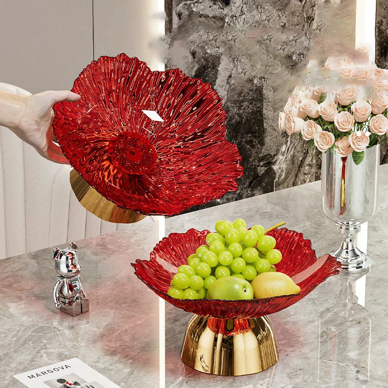 Transparent High-foot Fruit Plate Home Living Room Coffee Table Light Zpaxo