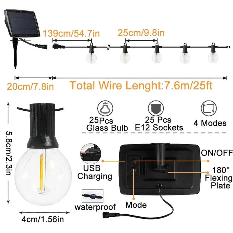 Solar LED Outdoor Lamp G40 Bulbs Camping Fairy Lights Garden Zpaxo