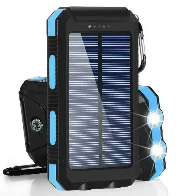 Waterproof Outdoor Solar Power Bank 30000mAh Dual USB Travel Outdoor Portable Mobile Phone Charger Solar Power Bank For Camping Zpaxo Blue 30000mAh