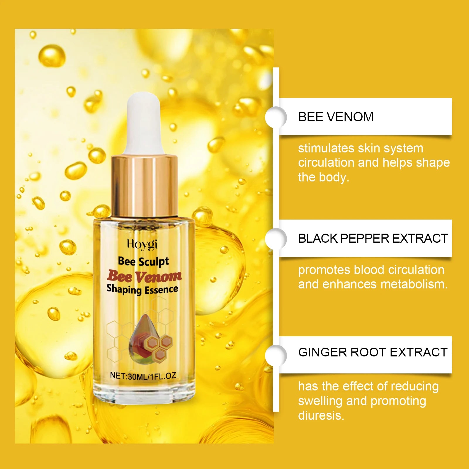 Hoygi Bee Venom Shaping Oil Firming Lifting Body Skin Anti Cellulite Fat Burning Weight Loss Improve Sagging Thin Leg Massage Oi Zpaxo