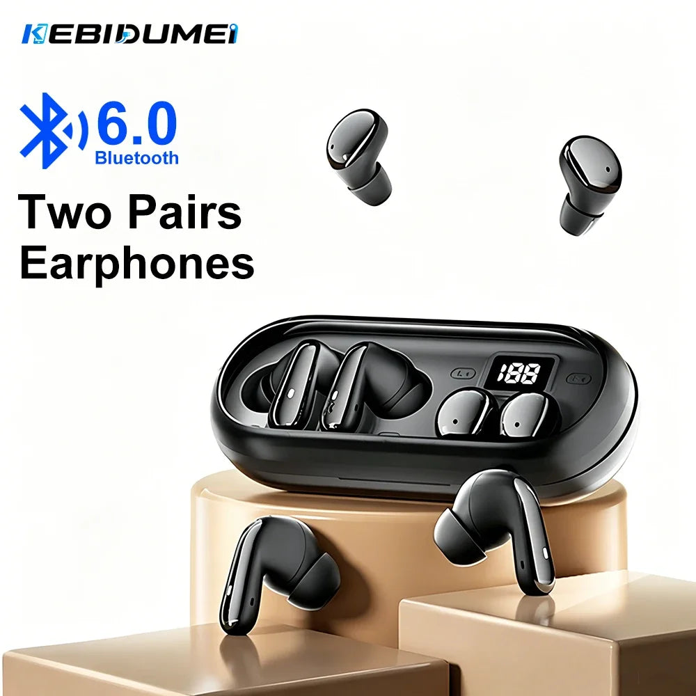 KEBIDUMEI 2 Pairs Earbuds Bluetooth Ear Twin Earphone HIFI Stereo