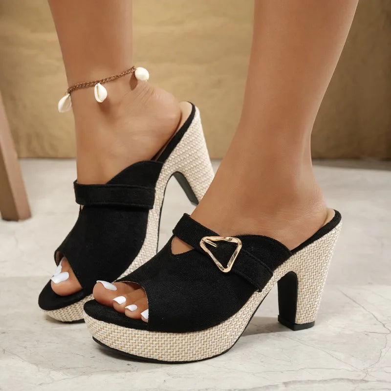 Summer Wedge Women Thick Heeled Sandals V-shaped Split Slim Fit Zpaxo