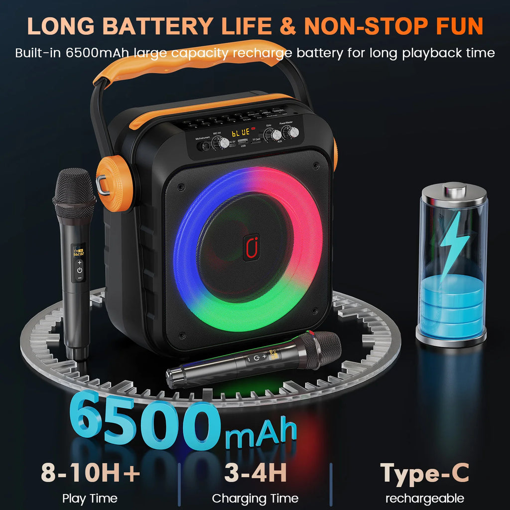 Karaoke Machine 2Microphones Portable Bluetooth Speaker 6 8
