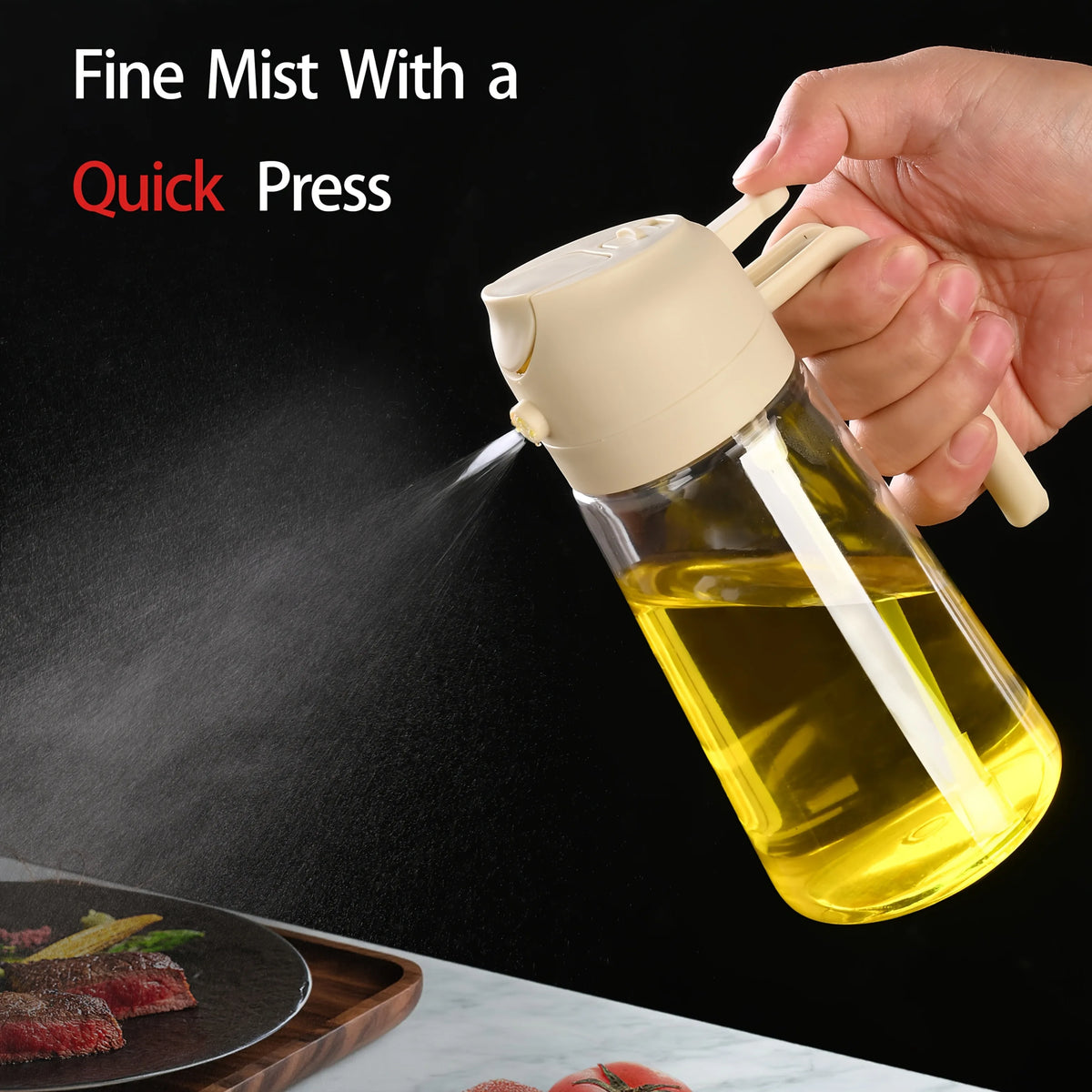 2in1 470ml Glass Spray Oil Sprayer Bottle Spray Oil Dispenser Oil Jar Cruet BBQ Kitchen Baking Roasting Picnic Kitchen Tool Zpaxo yellow-scale-free